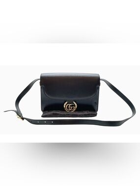 Auth Gucci Vintage Black Leather GG  Ring 589474 Shoulder Bag WDustbag